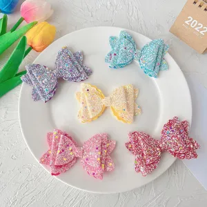 Glitter Fabric Sequin Bow Hair Clip For Kids Handmade Double Layer Butterfly Hairpin Girls Sweet Duckbill Clip Hair Accessories