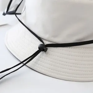 Detail of anti-spit splash bucket hat adjustable cord outdoor cooking windproof face shield