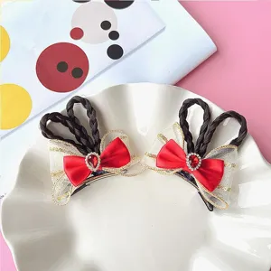 Cute children hair clip bow hairpin glitter mesh red ribbon rhinestone details delicate accessory