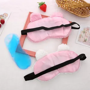 Plush bear ear sleep eye mask with cooling gel pack cute pink travel eye shades for relaxing