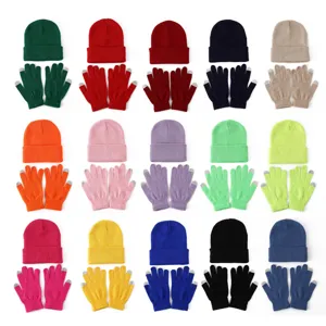 Kleurrijke gebreide muts en touchscreen handschoenen set voor volwassenen, warme wintermuts.
