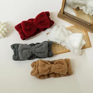 Fascia per capelli morbido peluche fiocco largo simpatico accessorio per trucco cosmetico