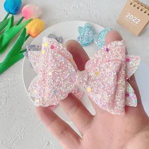 Glitter pink bow hair clip for kids cute sparkly hair accessory sweet girls hairpin fashion headwear