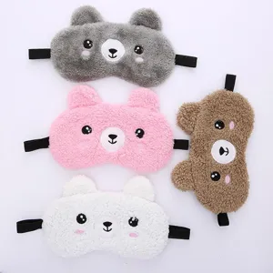 Cute cartoon bear plush sleep mask breathable soft teddy fleece eye shade for sleeping travel