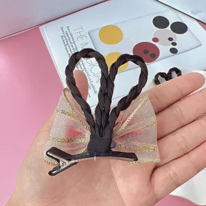 Cute girls bow hair clip children hair accessories with braided hair and sweet style design.