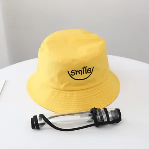 Yellow bucket hat with clear detachable face shield, anti-spit windproof kitchen sun hat.