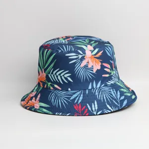Chapeau bob imprimé feuilles tropicales d'été, chapeau de soleil décontracté unisexe pour voyages.