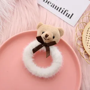 Cute plush bear hair scrunchie white fluffy hair ring sweet cute hair rope for women girls