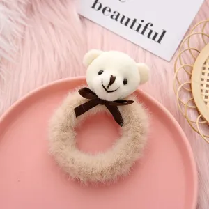 Cute plush bear hair tie fuzzy scrunchie sweet hair accessory for women and girls daily wear