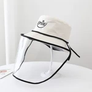 White bucket hat with clear face shield anti-spitting anti-fog protective fisherman cap