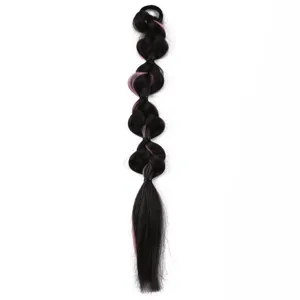 Extension de cheveux tressés synthétiques avec mèches roses, queue de cheval tendance.