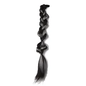 Extension de cheveux natte de boxe perruque avec dégradé noir et gris et attache cheveux.