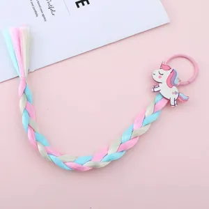 Bambini cartone animato unicorno parrucca treccia estensione rosa pony principessa accessori capelli