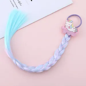 Bambini cartone animato unicorno treccia capelli parrucca arcobaleno clip dettaglio