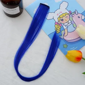 Extension de cheveux bleue a clip une piece raide mèche coloree pour coiffure femme