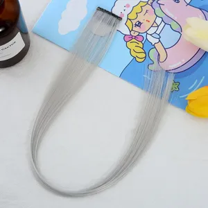 Extension de cheveux synthétique argent gris mèche une pièce sans couture longue pour femmes