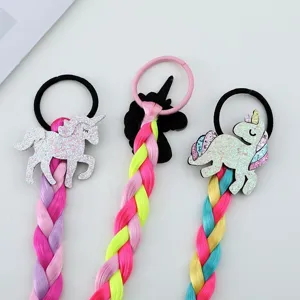 Treccia parrucca cartone animato carina per bambine con accessori capelli unicorno ed elastici stile.