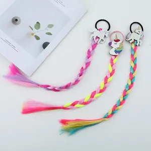 Estensione di capelli trecciati colorati per bambini simpatico elastico unicorno parrucca