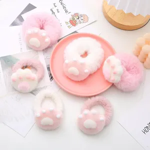 Cute Cartoon Cat Paw Plush Hair Tie Soft Sweet Girl Hair Accessories Ponytail Holder