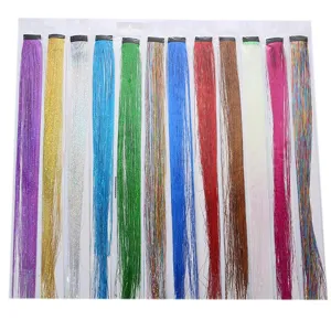 Shiny Glitter Tinsel Hair Extensions Laser Colorful Hair Silk With Clip For Women Girls Party Braiding Hair Decoration Accessories