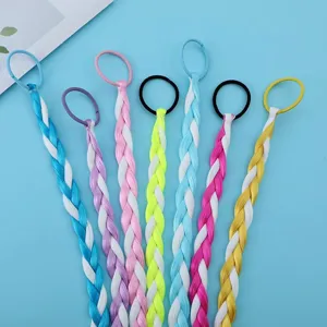 Colorful synthetic hair extension braids with elastic ties for children DIY hair styling accessories.