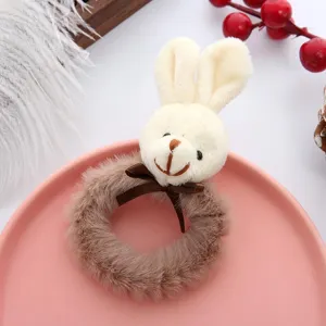 Chouchou lapin en peluche moelleuse avec fausse fourrure marron et joli nœud ruban.