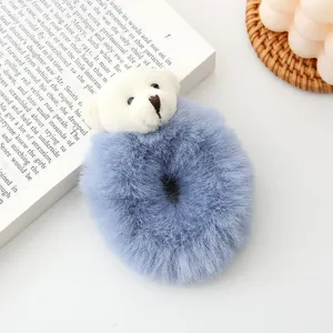 Cute plush scrunchie featuring a soft bear decoration, perfect for daily cute hairstyles.