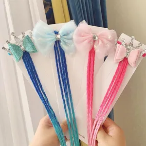 Children wig hair accessories colorful braid bow crown hair ring cute girls ponytail headdress