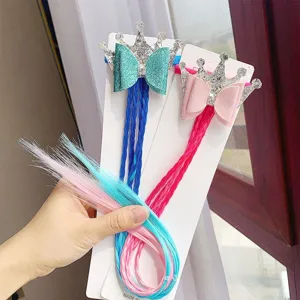 Kids colorful wig hair extensions with crown bow braids for girls hair accessories