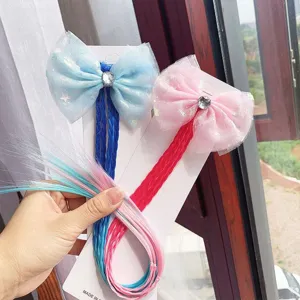 Kids wig hair bow ponytail colorful braids hair extension cute girls hair accessories styling