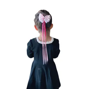 Kids wig hair extension bows colorful braided pigtails cute toddler hair accessories pink