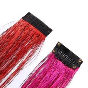 Sparkling clip-in hair tinsel extensions colourful glitter hair strands for party styling.