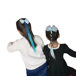 Kids blue wig hair clip bowknot braid ponytail hair accessories for girls party daily wear