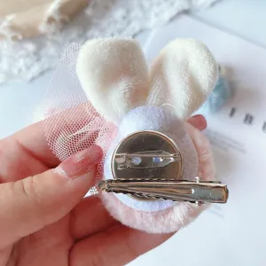 Mignonne pince à cheveux en peluche oreilles de lapin et broche accessoire pour filles.