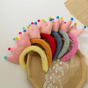 Plush crown headband cute fluffy hair hoop sweet makeup headwear for women daily use