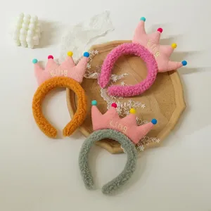 Plush Crown Headband Cute Lamb Wool Makeup Hair Band Kawaii Fuzzy Headhoop for Women