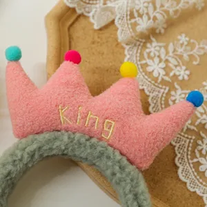 Cute plush crown headband with colorful pom poms and sweet detail for daily wear and washing face.