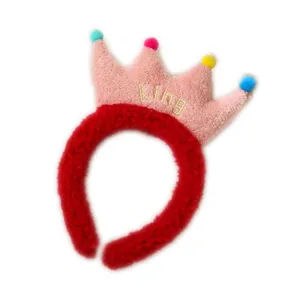 Cute plush crown headband for women fuzzy hair hoop soft makeup washing hair accessory