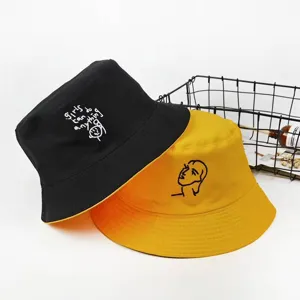 Chapeau bob réversible en coton avec broderie, chapeau de soleil décontracté pour voyage.