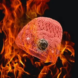 Vrouwen winter thermische gebreide muts gevoerd warm met pluche bal en parel detail
