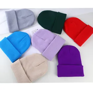 Set berretto in maglia tinta unita, cappello di lana caldo invernale, stile unisex casual.