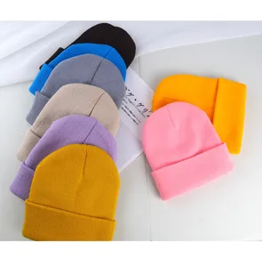 Berretto in maglia tinta unita invernale caldo in lana per uomo e donna vari colori
