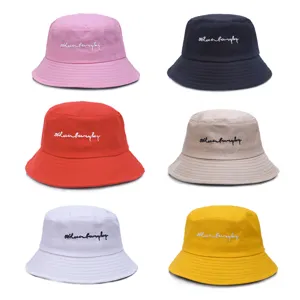 Unisex Cotton Bucket Hat Foldable Casual Summer Sun Hat Embroidered Letter Outdoor Beach Cap