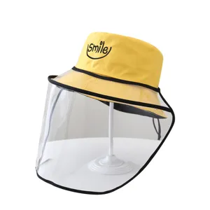 Yellow bucket hat with clear face shield anti oil splash kitchen outdoor versatile main
