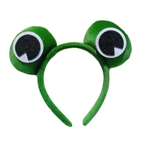 Diadema de felpa de rana verde bonita y divertida diadema de dibujos animados para fiesta