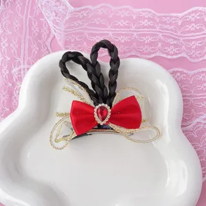 Cute snow white hair clip kids bow hair accessory braided wig hairpin sweet style red