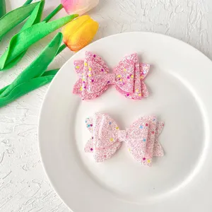 Pink glitter bow hair clips cute sparkle hair accessories for girls sweet side clip hairpin daily wear