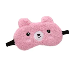 Cute pink teddy fleece bear sleep mask for comfortable blocking light sleeping aid.
