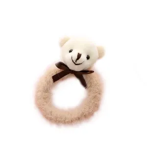 Cute plush bear hair scrunchie sweet fuzzy hair rope for women girls ponytail holder