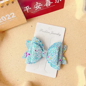 Children glittering sequin bow hairpin blue side clip cute hair accessories for daily wear